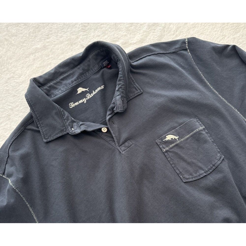 Tommy Bahama LARGE Polo ~ w/casual Stitching BLUE Mens Cotton ~ EXCELLENT & SOFT
